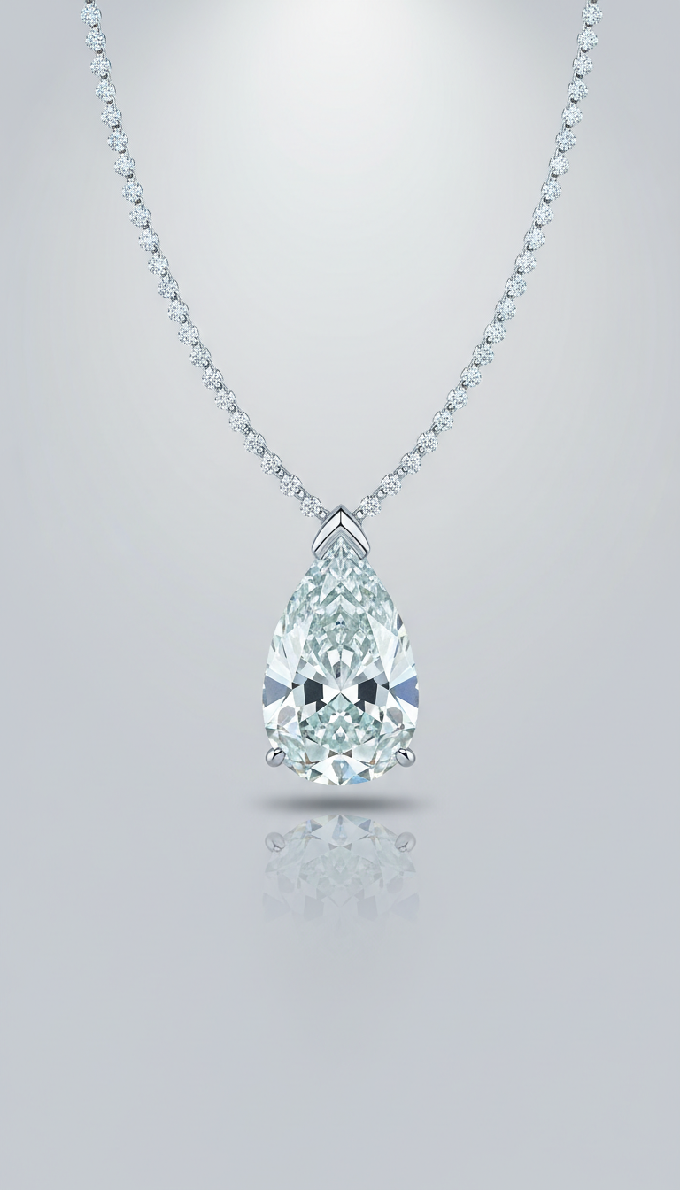 Pear-Shaped Diamond Drop Necklace with Ocean Blue Accents